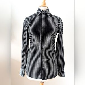 M. Benisti black and white striped button-up men's shirt SMALL Jack Skellington